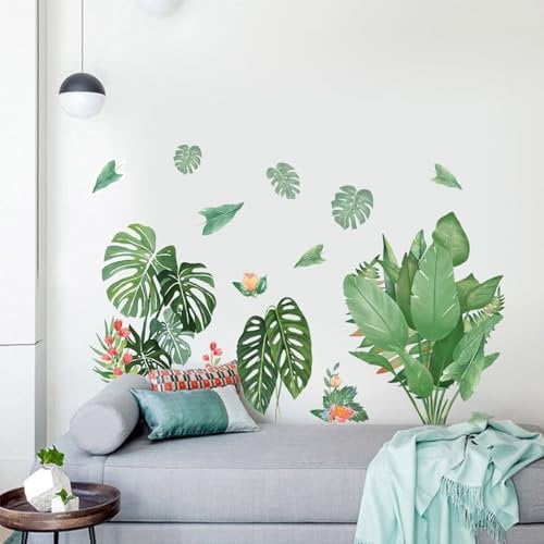 astylishome Wall Decals Botanical Green Leaves Walls Stickers Leaf Plants Art Decal Self Adhesive Stick on Wallpaper for Bedroom Living Room TV Background Home Decor 0207