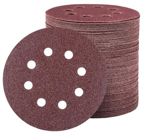 Discos de Lija 80 piezas Lijas Para Lijadora Orbital 125mm velcro 8 agujeros Lijado de Papel para lijadoras orbitales aleatorias grano 40/60/80/100/120/150/180/240