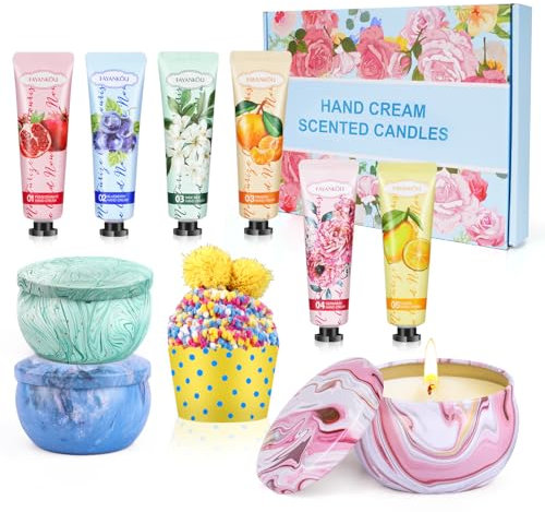 Geschenke für Frauen,Handcreme Weihnachten,Handcreme Mini Männer, 2 Duftkerzen Set Geschenke, Kleine Adventskalender Geschenkset für Freundin