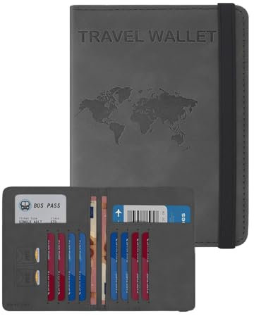 RAXCLAY Porta Passaporto Cover Custodia da Viaggio 8 Carte RFID Documenti Accessori Utili Uomo Donna 2a-Generazione Pelle PU Multifunzione Doppio Scomparto Blocco Schermato Compatto Slim (nero black)