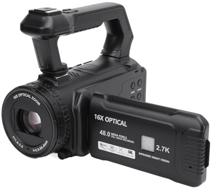 Videokamera 2,7K Digitalkamera 48MP Vlogging-Kamera, 16-facher Digitalzoom, 64-facher Hybridzoom, Camcorder mit Fülllicht, 4-Zoll-Rotations-TFT-Bildschirm, Zeitgesteuerte,