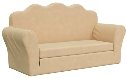 vidaXL Divano Letto per Bambini a 2 Posti Crema in Morbido Peluche