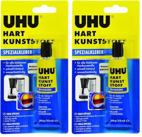UHU Spezialkleber Hart Kunststoff, Geeignet für wasser-, temperatur-, säure- und laugenbeständige Verklebungen von Hartkunststoffen, 30 g (Packung mit 2)