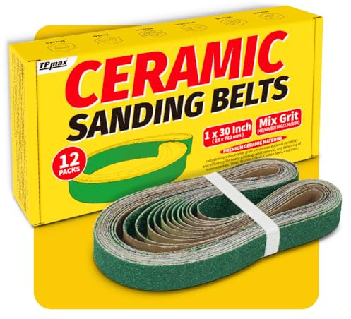 Lot de 12 bandes abrasives en céramique de zircone de qualité supérieure pour aiguiser les couteaux, enlever les stocks et travailler en biseau - Grain 40, 60, 80, 100, 120, 180