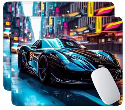 Lot de 2 Tapis de Souris de Jeu Voitures de Sport Tapis Souris Gaming avec Bords Cousus et Base en Caoutchouc antidérapant pour PC, Ordinateur Portable, Bureau, Lavable en Machine 30x25 cm f-753