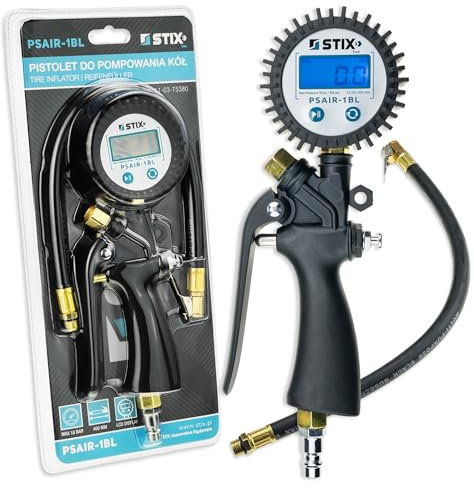 Pistola di riempimento elettronica per pneumatici PSAIR-1BL con display LCD, 0-18 bar, con attacco rapido, tester di pressione dell'aria professionale per auto e officina
