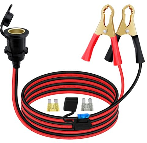 YINGAYOU Krokodilklemmen auf Zigarettenanzünder 12V 24V Zigarettenanzünder mit Batterieklemme 14AWG 20A mit Sicherungshalterung, für Motorräder, Autos, Lkw, Schiffe (2 m)