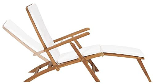 QJBSAVVA Liegesessel Balkonstühle Deckchair Outdoor Stuhl - Liegestuhl mit Auflage Cremeweiß Massivholz Teak für Beach Outdoor Garten Lounge
