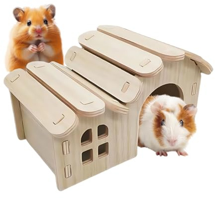 Weqizuerqi Kleintierhaus | Hamster Versteck,Holzhaus für Hamsterkäfig Zubehör Zum Schlafen und Spielen Indoor Outdoor Frettchen Goldhamster Unterwegs
