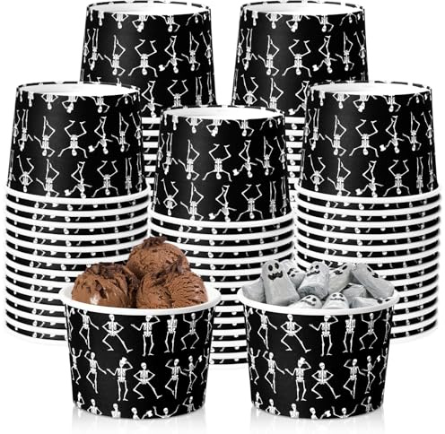 Sabary 60 Pieces 9 oz Halloween Treat Snack Cups Skeleton Disposable Paper Cup Fall Themed Paper Dessert Bowls Soup Cups Spooky Skeleton Theme Party Holiday Party Supplies for Hot or Cold Food