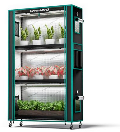 MARS HYDRO 4 Stock Growzelt Indoor Gewächshaus mit Anzucht Regal | 150W Pflanzenlampe Vollspektrum, Klein Gewächshaus Geeignet für Gemüse, Kräuter und Zimmerpflanzen. Maße: 96×36×150cm.