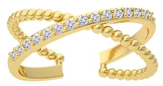 Skcess 14K Gelbgold Ring für Freundin Weiß Ring Moissanite Damen, Verstellbarer Ring mit Kreuz Eternity Ring Damen Größe 61 (19.4)
