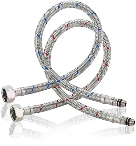 2 Pcs Flexible Tap Connector, 304 Stainless Steel Hose Pipe M12 x 1/2” BSP Flexi Pipe 40cm Flexible Braided Tap for Bathroom Kitchen Toilet Taps
