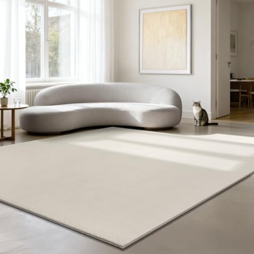 the carpet Relax Moderner Flauschiger Kurzflor Teppich, Anti-Rutsch Unterseite, Waschbar bis 30 Grad, Super Soft, Felloptik, Creme, 240 x 240 cm Quadratisch