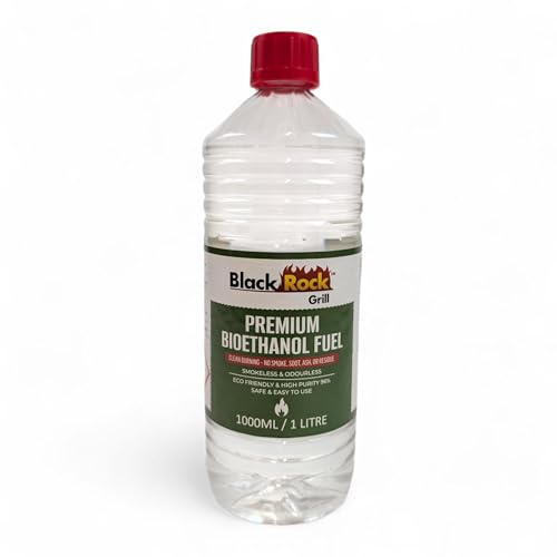 Black Rock Grill Premium Bioethanol Fuel 1L for Fire Pits & Fireplaces | High-purity, clean-burning ethanol fuel for spirit burners & alcohol stoves. Odourless, eco-friendly indoor & outdoor use.