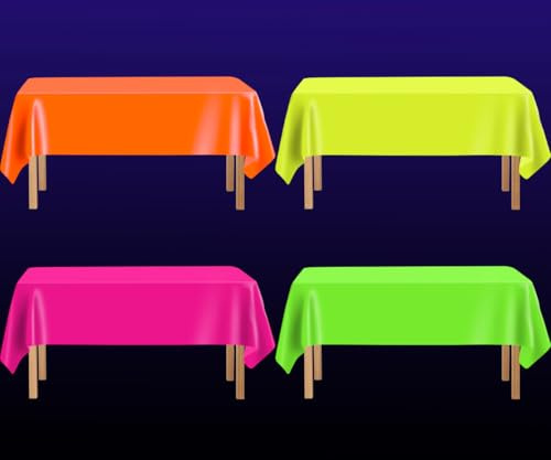 FuenteOrilla Neon-Tischdecken, gemischte Farben, leuchtet im Dunkeln, wasserdicht, rechteckig, Pastellfarben, Regenbogen-Tischdecke für Neon-Party-Dekorationen, leuchtendes Partyzubehör, 130 x 220 cm