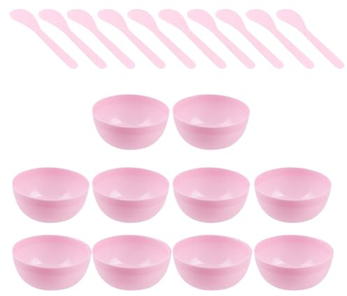 CORHAD 10Pcs Pink PP Plastic Mixing Bowls with Spoons, Craft Supplies Containers for DIY Gel Putty Making and Creative Play