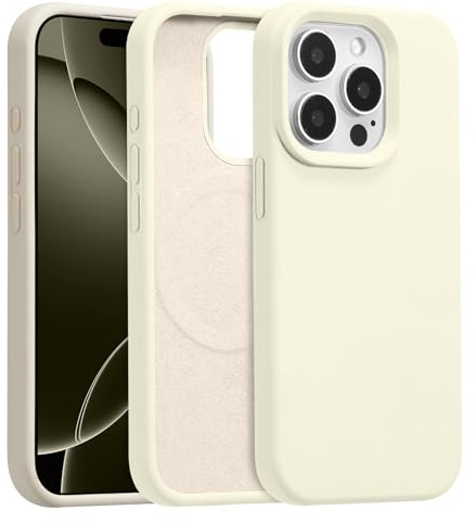 UCASONG Magnetic Liquid Silicone Case for iPhone 13 Pro Max, Antique White | 6.7Inch, Compatible with MagSafe, Cute Plain Solid Color Slim Case, Soft Smooth Matte Shockproof Protective Cover