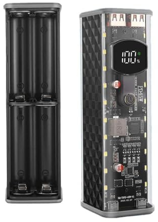 Boîtier de batterie portable avec 8 piles 18650, design DIY sans soudure, boîtier en ABS transparent, sortie 22,5 W/45 W, PD3.1/PPS/QC3.0/AFC, charge rapide, pour appareils USB-C et micro USB