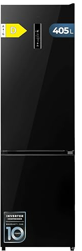 Cecotec Frigorífico Combi No Frost de 405L Bolero CoolMarket Combi 405 MC Elite Black Glass D. 200 cm de Alto, 59,5 cm de Ancho, Clase D, MetalFlex Cooling, Fresh Flex, Interior en Elite Grey, Negro