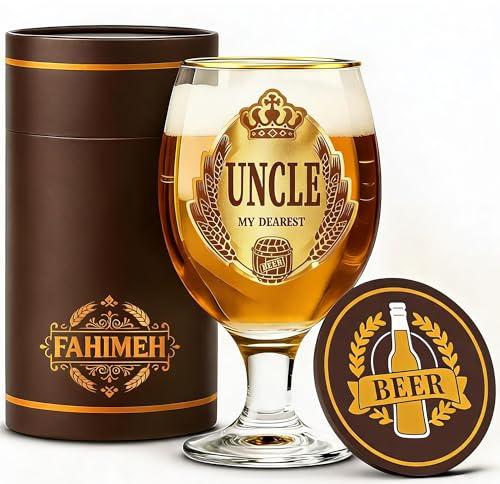 FAHIMEH Regalo per lo zio, boccale da birra da uomo, regalo per lo zio, compleanno, Natale, pensionamento, da parte del nipote e della nipote, regalo personalizzato per lui, 400 ml