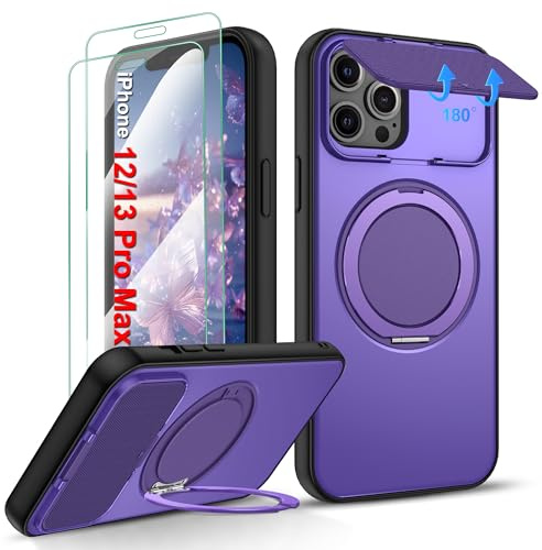Gritup for iPhone 13 Pro Max Case: Phone Case iPhone 12 Pro Max with 2PCS Screen Protector [Full Camera Protection] & Magnetic Stand [Military-Grade] Shockproof Cover for 13/12 Pro Max -Purple