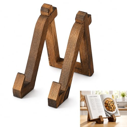 Gefaps Wooden Plate Stand for Display, Large Book Stand for Cooking Recipe, Wooden Stands for Display Picture and Photo Frame, Plate Stands for Plates and Books, Recipe Book Holder for Kitchen
