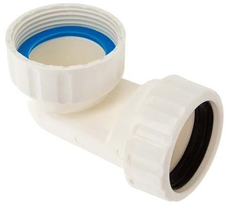 tecuro Raumspar - Winkel 90° - 1 1/2 Zoll Überwurfmutter x Rohraufnahme für Rohr Ø 40 mm, PP- weiß