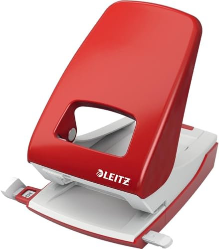 Leitz Starker Büro Locher aus Metall, Für 40 Blatt, Anschlagschiene mit Formatangaben, Ergonomisches Design, schwarz, 51380095