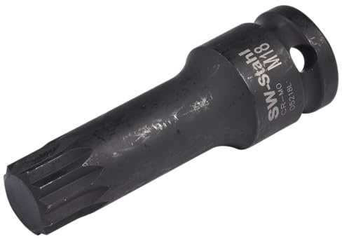 SW-Stahl Bit-Einsatz M18 x 78mm IMPACT - 1/2 Zoll Innenvielzahn XZN | Schlagschrauberfeste Vielzahn-Stecknuss aus Sonderstahl, brüniert, lang - ideal für Bremssattel & Antriebswelle
