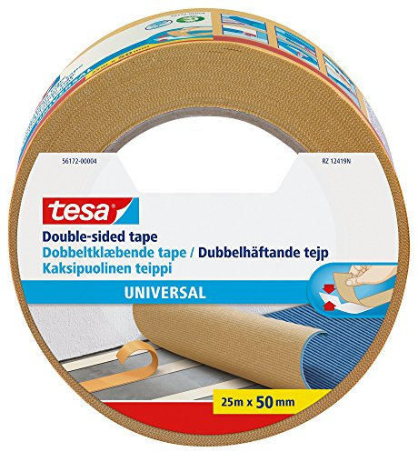 Tesa Nastri Biadesivo Universale - Biadesivo Versatile per il Fissaggio di Tappeti, per Lavori Manuali e Decorazione di Interni - 25 m x 50 mm