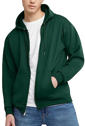 Hanes Hoodie für Herren, mit Reißverschluss, EcoSmart, Fleece, Kapuzen-Sweatshirt, Grün - Deep Forest, X-Large