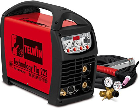 Telwin Technology TIG 222 AC/DC HF/LIFT VRD Pulse Wig di SCHW ghiaccio sgeraet con tecnologia Inverter 230 V, set, Tubo pacchetto cavo di massa, Riduttore di pressione e adattatore