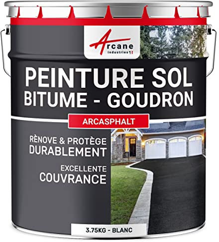 Peinture, bitume, goudron, asphalte, macadam, béton, enrobé: Arcasphalt - 3.75 kg (jusqu a 7.5 m² en 2 couches) Blanc - ARCANE INDUSTRIES