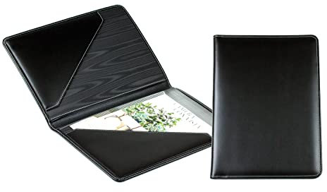 DELMON VARONE - Personalisierbare Urkundenmappe DIN A4 aus Cambridge Top Grain Leder schwarz, Dokumentenmappe mit 2 Einsteckfächer, Hardcover & Moiré Innenfutter für Dokumente, Zeugnisse & Urkunden