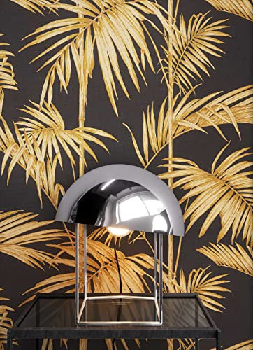 NEWROOM Papier peint floral Noir Palmiers Feuilles Nature Intissé Or Floral Moderne