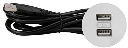 Kopp by ASA 939720019 VersaPICK USB-Ladestation zum Einbau in Arbeitsplatten, Schreibtischen, inkl. Einbaukit, Adapter u. 2 Meter Anschlusskabel, rund, weiß