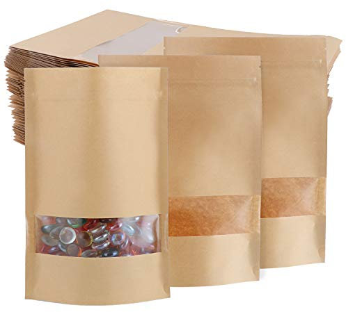 TsunNee Lot de 60 Sacs en Papier Kraft - Pochettes de Rangement Alimentaires Réutilisables Avec Fermeture Éclair - Emballage Marron
