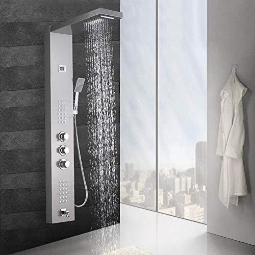 Wieoc Système de Douche Robinet de douche Thermostatique Panneau de douche Tour Colonne de douche en acier inoxydable Affichage de la température numérique Jets Système de massage corporel