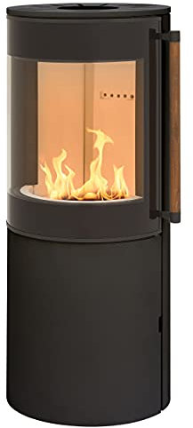 H&M Mono 3.0 runder Kamin-Ofen in Stahl Schwarz Moderne 160° Sichtscheibe Reeling-Griff Holz-Fach mit separater Tür 7kw 116cm Höhe innovatives Design klein