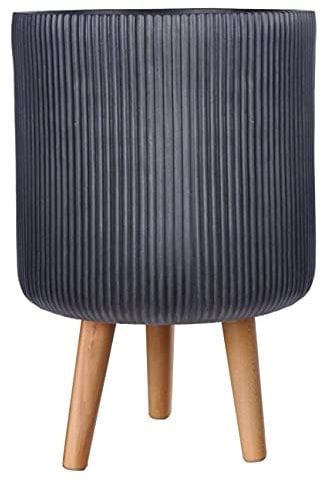 IDEALIST 21cm Indoor Plant Pot | Fluted Black Reinforced Stone Planter with Legs| Flower Pot Cover D21 H36 cm, 8 litres