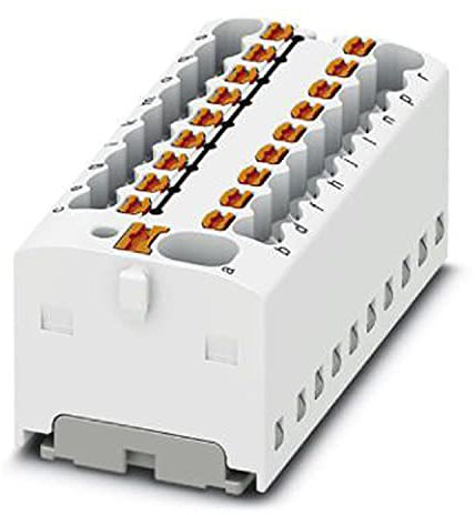 PHOENIX CONTACT PTFIX 4/18X1.5 WH Verteilerblock, Grundklemme mit Einspeisung,41A Nennstrom,Push-in-Anschluss,19 Anzahl der Anschlüsse,43.9mm Breite, 17.7mm Höhe, Direktmontage mit Flansch, 20 Stück