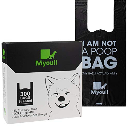 Miyouli 300 Stück extra dicke, biologisch abbaubare Haustierkotbeutel mit Griffen, für Hunde, Ozean, Windduft