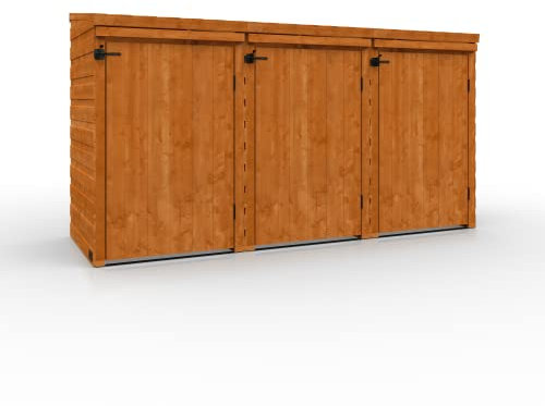 Tiger Sheds Triple Bin Store Burnt Orange 8x3 Outdoor Garden Storage For Wheelie Bins