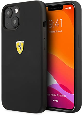 CG MOBILE Ferrari Schutzhülle für iPhone 13 Zoll (33 cm), komplett schwarz, mit Mikrofaser-Innenseite, Silikon, glatte und kratzfeste Schutzhülle mit einfachem Schnappverschluss, Stoßdämpfung und
