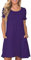 CHERFLY Donna Vestito Estivo Casual Abito Mini Maglietta T-Shirt Manica Corta con Tasche (Viola,XL)