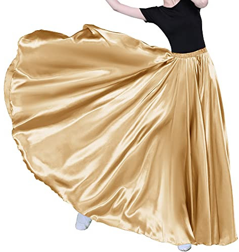 Jupe longue en tulle rétro brillante pour femme - Pour danse du ventre - Pour cosplay, vacances, week-end, dîner, doré, Taille Unique