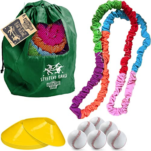 Stretchy Band® | Team Building | Juego de bandas elásticas | Tirar | Cooperación | Coordinación | Tirar de la cuerda | Al aire libre | Compartir | Equipos | Competición | Desafío | 100% diversión