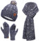 Damen Winter Warm Beanie Mütze Touchscreen Handschuhe Lang Schal Set mit Fleece Gefüttert, Thermo Wintermütze Strickmütze mit Bommel Schals Winterhandschuhe Frauen Geschenk, Marinebraun