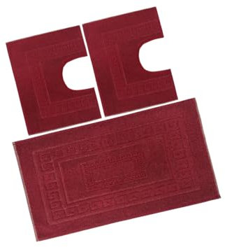 BiancheriaWeb Tappeto Bagno Doccia Spugna Tinta Unita Torino Tappetino Super Assorbente in Cotone Pelo Corto con Greca Parure 3 Pezzi Bordeaux